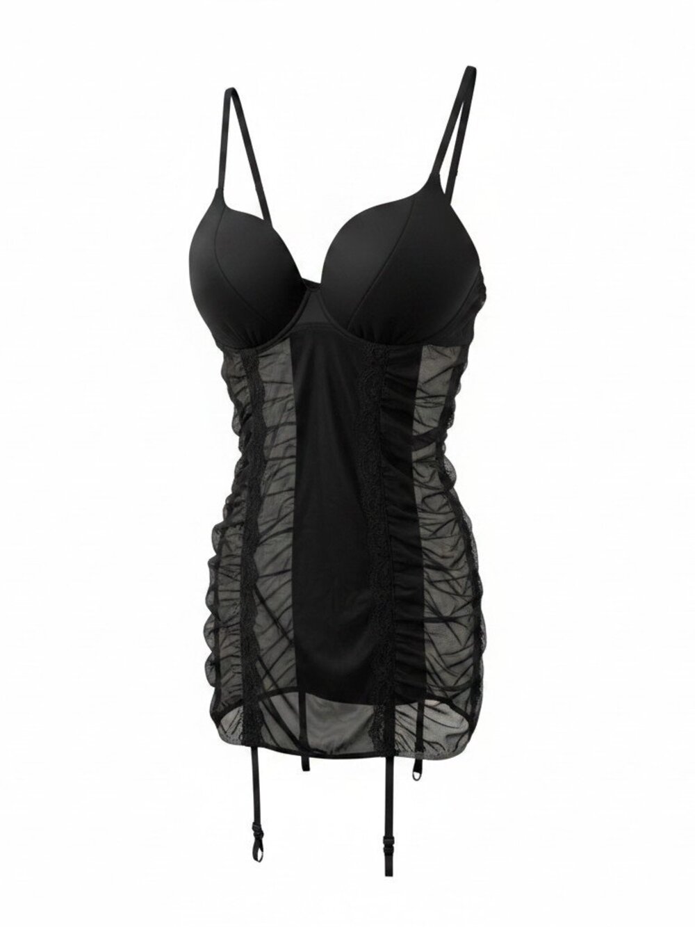 Victoria’s Secret Black Mesh Chemise Babydoll Lingerie Garter Slip Nightie 36C
